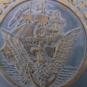 Vintage‑Style U.S. Navy Eagle & Anchor Plaque – Distressed Blue/Gold Nautical